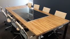 Custom Maple Butcher Block Conference Table With Solar Panel Inlay. 4 small