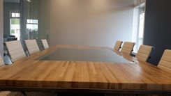Custom Maple Butcher Block Conference Table With Solar Panel Inlay. 6 small