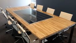 Custom Maple Butcher Block Conference Table With Solar Panel Inlay. 7 small