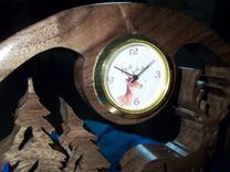 Small Hand Carved Wooden Bench With Clock 5 small