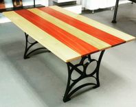 Solid Padauk And Yellow Heart Wood Dining Table With Metal Base 1 small