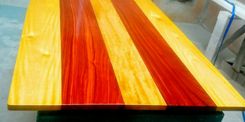 Solid Padauk And Yellow Heart Wood Dining Table With Metal Base 2 small