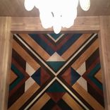 Platform Bed, Geometric Headboard And Nightstands 2 small