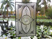 Stained Glass Window Panel, Heisey Narrow Flute Pattern Depression Glass Plates 5 small