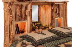 American Made Rustic Pine Log Bed With Bookcase Headboard And Spindle Footboard 3 small
