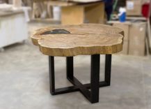 Cross Cut Disc End Grain Elm Table With Inlay River Rock Black Base 5 small