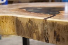 Cross Cut Disc End Grain Elm Table With Inlay River Rock Black Base 2 small