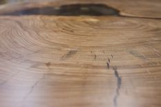 Cross Cut Disc End Grain Elm Table With Inlay River Rock Black Base 3 small