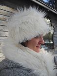 White Faux Fur Hat And Scarf, 72" Long, 6" Wide 2 small