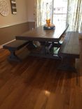 Handmade, Solid Wood Dining Table With Star-Shaped Base And Matching Benches 2 small