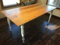 Reclaimed Pine 3 Ft. X 6 Ft. Farm Table With Distressed Legs And Skirting. 2 small
