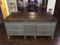 Custom 3" Reclaimed Countertop Mounted Onto Repurposed Dresser For Kitchen Island 1 small