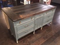 Custom 3" Reclaimed Countertop Mounted Onto Repurposed Dresser For Kitchen Island 2 small