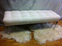 Hollywood Regency Made To Order Upholstered Tufted Bench Lucite Legs 1 small