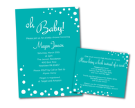 Bubbly Baby Shower Invitation And Book Request Card - Blue Aqua Dots 1 small