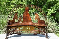 A Girl And Her Horses Steel Metal Garden Bench 1 small