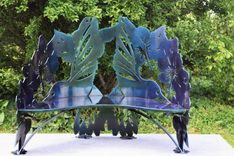 Hummingbird Hibiscus Steel Metal Garden Bench 1 small