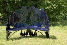 Hummingbird Hibiscus Steel Metal Garden Bench 5 small