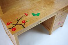 Black Cherry And Flower Inlay Desk With Hutch 3 small