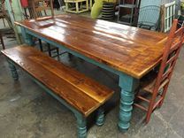8 Foot Antique Heart Pine Table Set 4 small