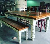8 Foot Antique Heart Pine Table Set 5 small