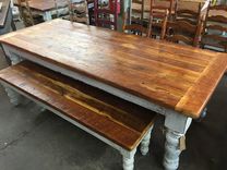 8 Foot Antique Heart Pine Table Set 6 small