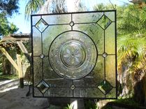 Stained Glass Window Valance, Vintage Federal Heritage Depression Glass, Antique Plate Panel 3 small