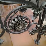 Forged Custom Metal Outdoor Railing Flower Pattern With Two Lamps. 2 small