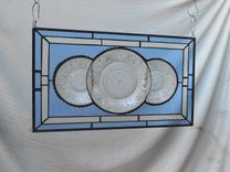 Vintage Look Traditional Stained Glass Transom Window, Tiara Sandwich Glass Plate Panel 5 small
