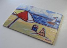 Original Acrylic Impressionist Beach Painting, 7" X 5" 3 small
