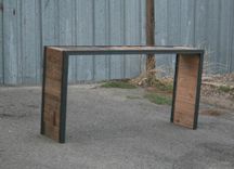 Rustic Reclaimed Wood Console Table. Vintage Industrial Sofa Table. Minimalist Steel And Wood Furn. 2 small