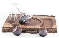 Revolving Wine Decanter & Glasses Set With Custom Black Walnut Tray 1 small