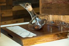 Revolving Wine Decanter & Glasses Set With Custom Black Walnut Tray 3 small
