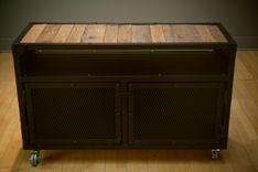 Urban Industrial Steel And Reclaimed Wood Cabinet On Wheels 3 small