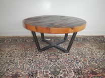 Reclaimed Wood And Welded Steel Round Coffee Table 1 small