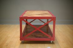 Vintage Industrial/Loft Style Coffee Table On Steel Castors - Riveted Steel And Reclaimed Wood 6 small