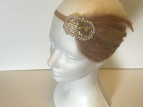 Wedding Headpiece, Bridal Headband, 1920s Gatsby Wedding, Beige Feather, Champagne Headbands 1 small