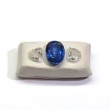 2.91ct Oval Ceylon Sapphire Coupled With 0.93 Ctw Half Moon Colorless Diamonds 3 small