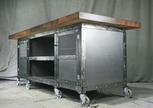 Industrial Kitchen Island W/ Storage. Portable Workstation. Oak Wood Top & Polished Steel. Custom. 6 small