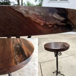 Sold...  Walnut And Wrought Iron Side Table With Acrylic Casting 5 small