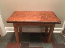 Repurposed Church Pew Bench Inlayed With Brass And Copper 1 small