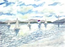 Landscape, House And Lighthouse Watercolor Paintings 2 small