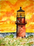 Landscape, House And Lighthouse Watercolor Paintings 4 small