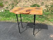 Wood And Black Iron Pipe Sofa/End Table - Rustic Industrial Live Edge 1 small