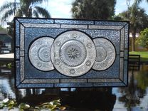 Vintage Look Traditional Stained Glass Transom Window, Tiara Sandwich Glass Plate Panel 1 small