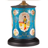 Vintage Turquoise Blue Asian Caddy Lamp 4 small