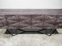 Credenza Modern Faceted Front, Steel Base, Gray Curly Maple Wood, Sideboard, Buffet, Server 5 small