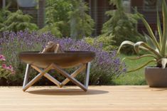 Modern Outdoor Patio Rust & Stainless Steel Fire Pit Memel (Large) 2 small