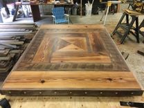 Heart Pine Table With Black Walnut Inlay. 2 small