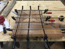 Heart Pine Table With Black Walnut Inlay. 4 small